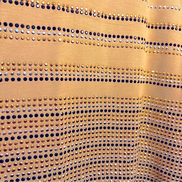 SizeM Venus Beige Skirt w Silver Beads Decor Elastic Waist Pencil Style Elegant - Picture 2 of 7